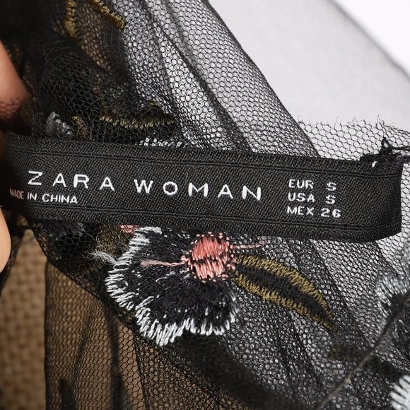 Zara Floral Embroidered Sheer Top Small - Picture 12 of 12